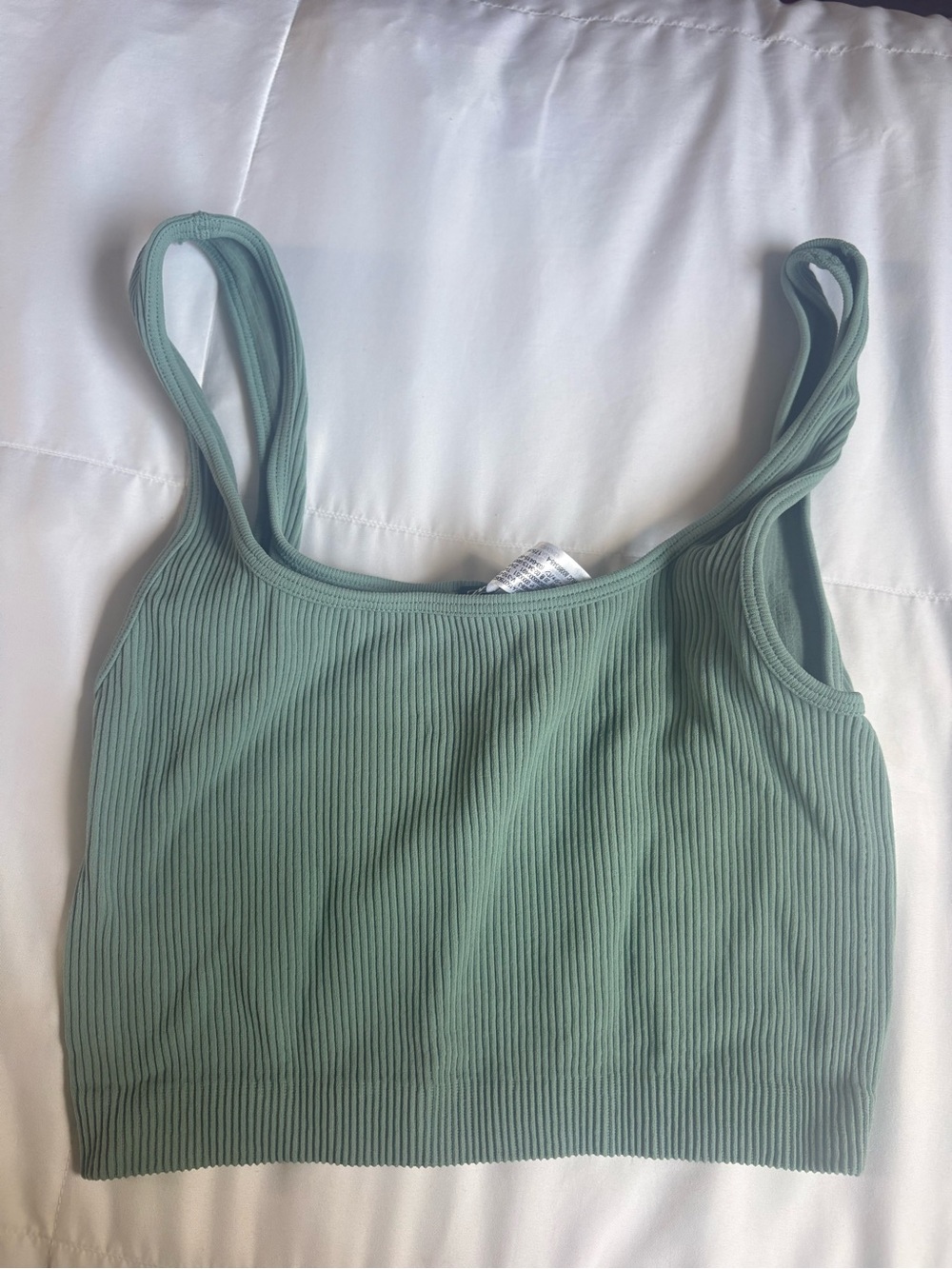 Ribbed Sage Green Crop Tank Top